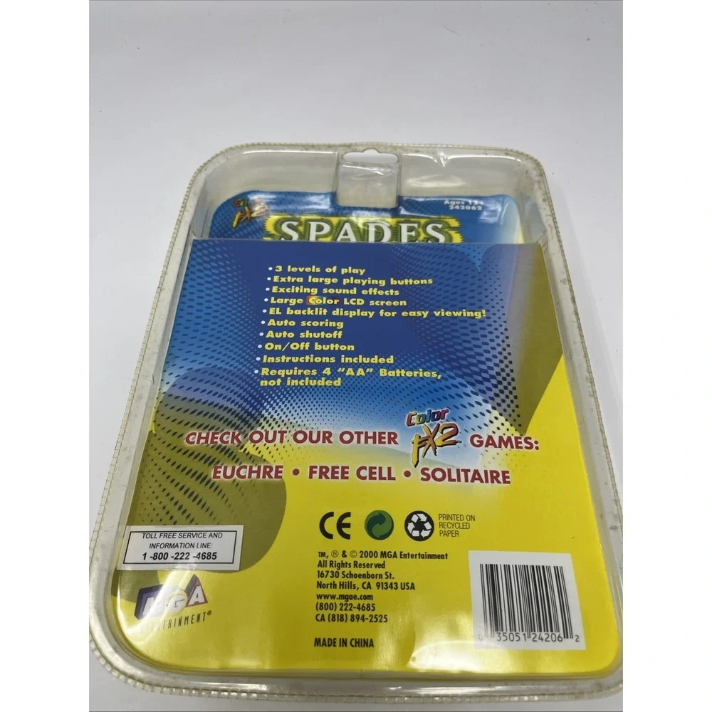MGA Spades Color FX2 Screen Handheld Card Game 2000 Brand New FACTORY SEALED